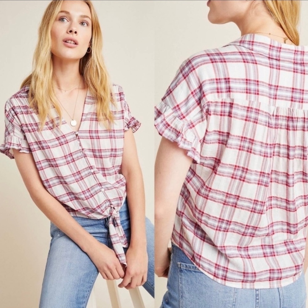 PAIGE Kiernan Plaid Tie Front Top - Size Large